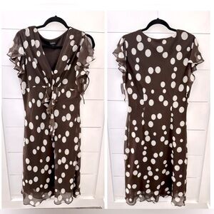 VINTAGE Y2K 90's MSK chocolate Brown polka dot  flutter sleeve poly midi dress